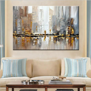 Mintura Hand-Painted Abstract City Oil Painting on Canvas,Morden Building Landscape Wall Art,Pictures for Living Room,Home Decor