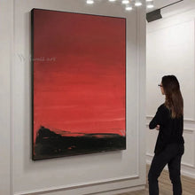 Carica l&#39;immagine nel visualizzatore della Galleria, Red Abstract Art Black Textured Canvas Poster Wall Decor Oil Painting 100% Handmade Acrylic Mural for Living Room Bedroom Porch
