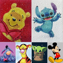 Cargar imagen en el visor de la galería, Kits de pintura de diamantes DIY para niños 5D Pooh Yoda Mickey Stitch mosaico de diamantes de imitación arte bordado manualidades regalos para niños