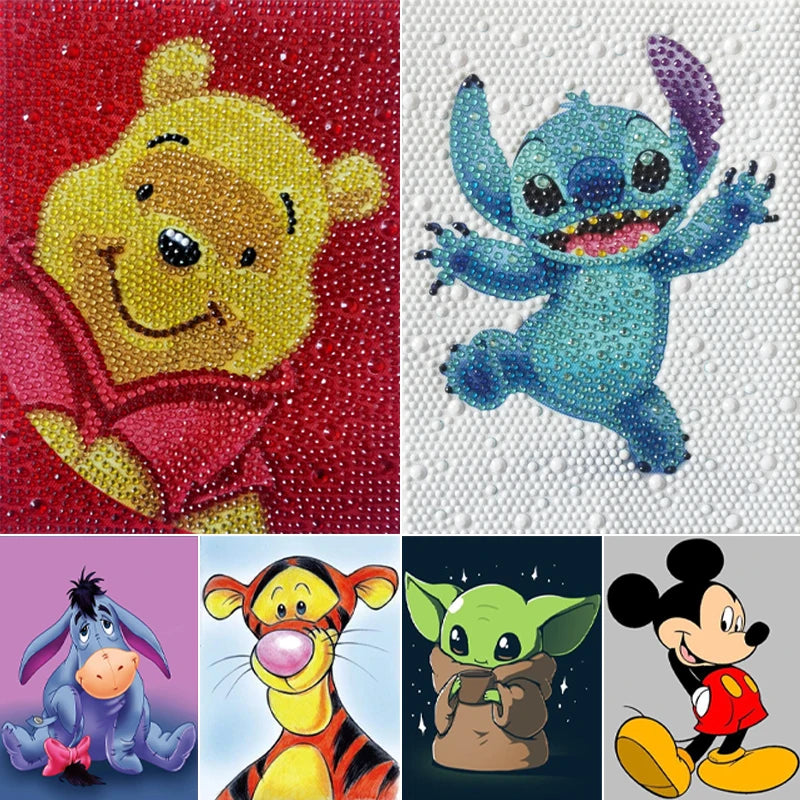 Kits de pintura de diamantes DIY para niños 5D Pooh Yoda Mickey Stitch mosaico de diamantes de imitación arte bordado manualidades regalos para niños