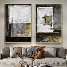 Load image into Gallery viewer, 2 pieces Modern Abstract Gold Picture On The Wall Handmde Black Texture Oil Painting On Canvas Hanging Picture For Living Room