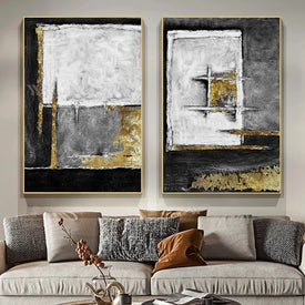 2 pieces Modern Abstract Gold Picture On The Wall Handmde Black Texture Oil Painting On Canvas Hanging Picture For Living Room