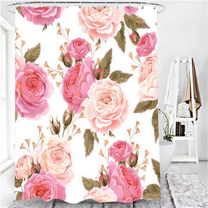 Pink Flowers Rose Elegant Printed Shower Curtain Set Waterproof Women Bathing Bathroom Pedestal Rug Lid Carpet cortina ducha