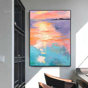 Sea Sunrise Abstract Art Oil Painting Wall Decor Canvas Poster 100% Handmade Image Modern Living Room Porch Hotel Custom Mural