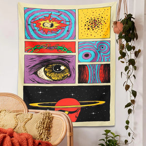 Arazzo psichedelico cielo stellato appeso a parete pianeta spazio cartone animato hippie eye camera sfondo bohémien tessuto decorazioni per la casa