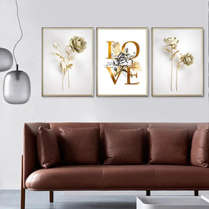 Abstract Golden Flower Home Decor Luxury Picture Canvas Painting Wall Art Posters and Prints for Nordic Living Room Art Design