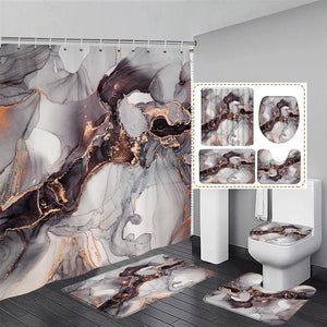 Conjunto de cortina de ducha de mármol púrpura abstracto, arte de tinta de acuarela moderno, alfombra decorativa para el baño del hogar, alfombra de baño, tapa de inodoro