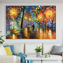 Laden Sie das Bild in den Galerie-Viewer, Large Handpainted Night Street View Landscape Acrylic Oil Painting on Canvas,Wall Art,Picture for Living Room,Home Decor Artwork