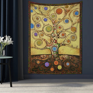 Tapiz artístico del árbol de la vida para el hogar, Sábana de cama de matrimonio Hippie, colgante de pared, arte psicodélico, decoración de habitación Bohemia