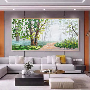 Hand Drawn Green Jungle Decorative Wall Poster Acrylic Canvas Art Oil Painting Living Room Sofa Bedroom Luxury Hanging Picture