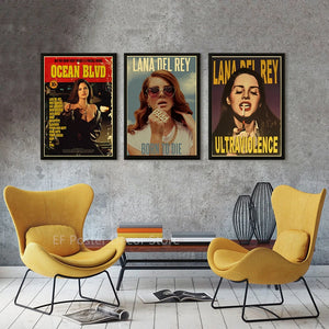 Póster Retro de Lana Del Rey con impresiones de cantante, también conocido como Lizzy Grant, pintura de portada de álbum de música LDR Vintage, decoración atística de pared para el hogar, la habitación, el Bar y la cafetería