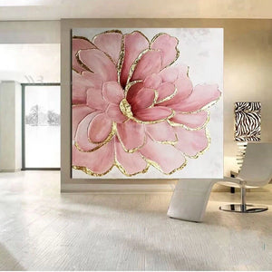 Beautiful Pink Flowers Gold Foil Pictures Wall Art Poster Handmade Abstract Oil Painting On Canvas For Wedding Decoration Room