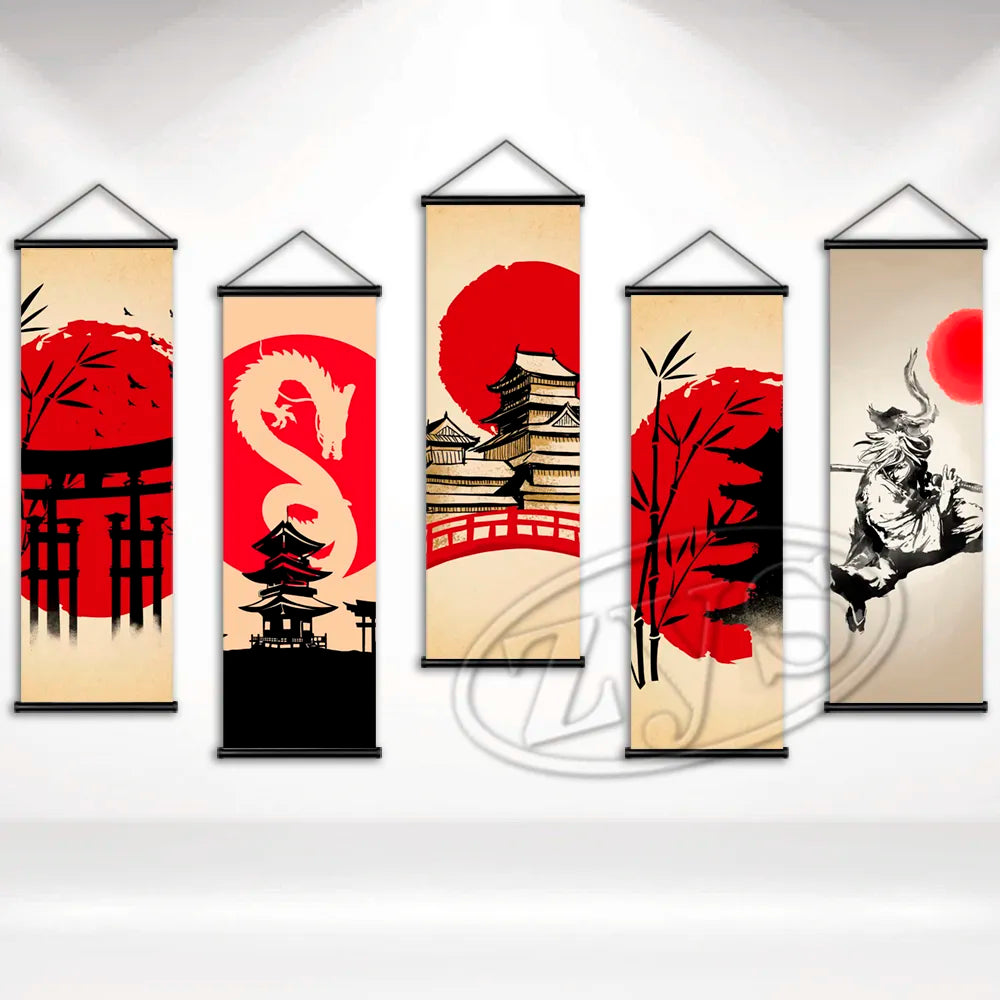 Rollos colgantes de lienzo tradicional japonés, imágenes impresas, arte de pared clásico, pintura, decoración del hogar, carteles modulares para sala de estar
