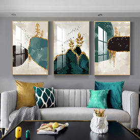 Abstrakte Goldene Hirsch Baum Wand Bilder Moderne Leinwand Malerei Blau Vogel Poster Druck Wand Kunst Für Wohnzimmer Schlafzimmer Nordic