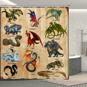 Rideau de douche en tissu Polyester, thème fantaisie médiéval, Dragon violet, animaux magiques, ensemble de rideaux de salle de bain et de douche