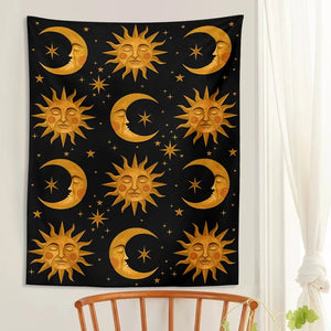 Sun Moon Tapestry Wall Hanging Tarot Mandala Black Astrology Divination Bedspread Beach Mat Hippie Wall Rugs Dorm Decor Blanket