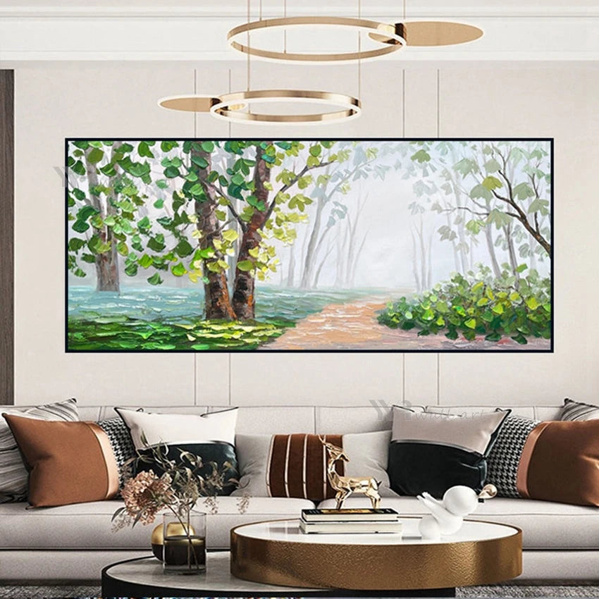 Hand Drawn Green Jungle Decorative Wall Poster Acrylic Canvas Art Oil Painting Living Room Sofa Bedroom Luxury Hanging Picture