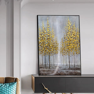 Golden Art Decorative Painting Canvas Oil Painting Handmade Fortune Trees Image Living Room Bedroom Porch Wall Aesthetic Mural