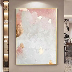 Nordic Modern Hand Painted Abstract Pink And Gold Foil Oil Painting On Canvas For Indoor Decor Wall Art Poster For Gift Bedroom