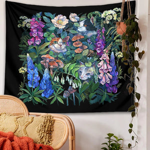 Tapiz de polilla lunar para colgar en la pared, tapices de Mandala de flores y bosques de setas, decoración para dormitorio, colcha, estampado botánico, decoración del hogar