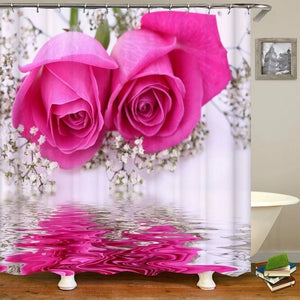 Розовая водонепроницаемая занавеска для душа с цветами, наборы занавесок для ванны, чехол для унитаза, нескользящий коврик, коврик, комплект ковров, аксессуары для домашнего декора