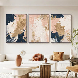 Blue Pink Gold Abstract Poster HD Hand Painted Oill Painting Canvas Print Picture For Nordic Wall Art Home Room Decor Wholesale