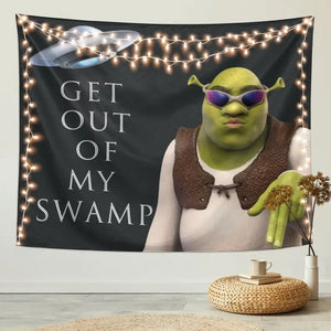 Get Out of My Swamp Meme, lustiger Wandteppich, Shrek-Wandteppich, Wandbehang für Schlafzimmer, Studentenwohnheim, Heimdekoration