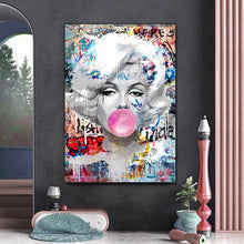 Cargar imagen en el visor de la galería, Póster de Hepburn con imágenes impresas de Marilyn Monroe, chicle, arte callejero, arte Pop, pintura en lienzo, decoración del hogar, Mural artístico de pared de habitación para mujer