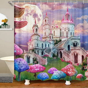 Cortina de ducha de oro rosa, cortinas de baño con puntos de Castillo de princesa, impermeables y duraderas, decoración de bañera con patas para niñas