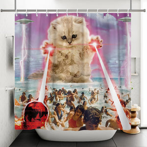 Rideau de douche drôle Hero Great White licorne avec pistolet chat, pour décoration de bain, rideaux de salle de bains imperméables imprimés 3D avec crochets