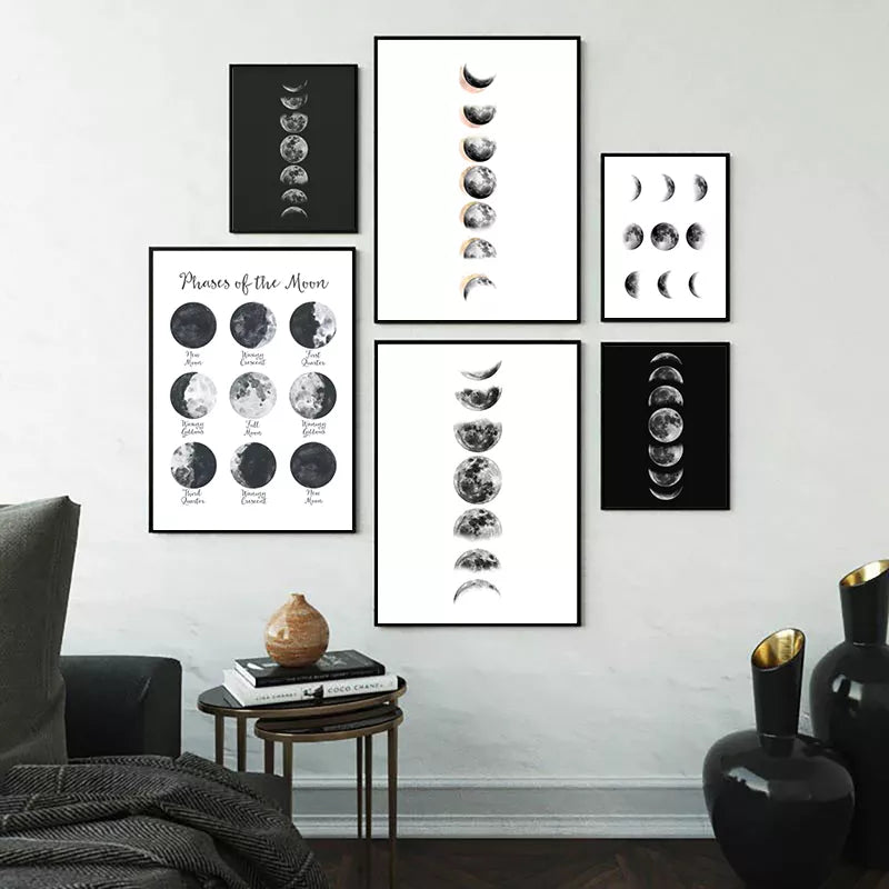 Moon Cycle Poster Art Print Moon Phase Space Wall Art Canvas Painting Science Lunar Phases Wall Picture Study Living Room Decor