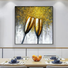 Cargar imagen en el visor de la galería, Handmade Wine Glass Restaurant Oil Painting Single Light Luxury Kitchen Mural Living Room Decoration Art Gold Foil Canvas Poster