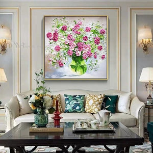 Canvas Oil Painting Home Decor Poster Handmade Flowers Knife Painting Wall Art Hanging Picture for Dining Room Kitchen Bedroom