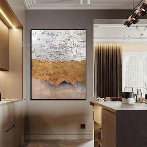 Wall Decoration Art Oil Painting Abstract Handmade Golden Grey Texture Canvas Poster for Living Room Bedroom Restaurant Hotel