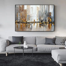 Carica l&#39;immagine nel visualizzatore della Galleria, Mintura Hand-Painted Abstract City Oil Painting on Canvas,Morden Building Landscape Wall Art,Pictures for Living Room,Home Decor