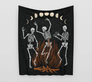 Dancing Skeleton Tapestry Wall Hanging, Witchy Room Decor, Aesthetic Mystical Moon Phase Large Wall Art, Goth Dorm Tapestry