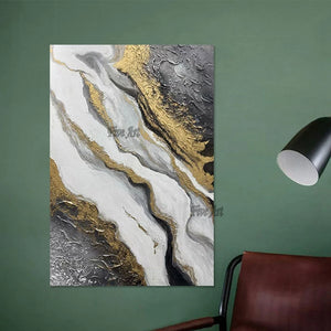 Hand Painted Canvas Gold Foil Thick Texture Simple Abstract Acrylic Painting Modern Hotel Decorative Wall Art Hanging Pictures