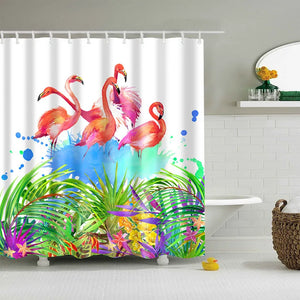 New Colorful Shower Curtain Eco-friendly Flamingo Plant Flower Pattern Curtain 100% Polyester Fiber Bath Decor Shower Curtain