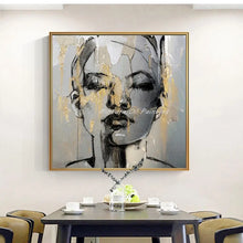 Carica l&#39;immagine nel visualizzatore della Galleria, Mintura Handmade Texture Gold Women Face Oil Paintings on Canva Modern Abstract Wall Art,Picture for Living Room,Home Decoration