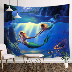 Fantasy Girl Night Fairy Little Mermaid Forest Elf Print Tapestry Home Decor Tapestry For Bedroom Living Room Dorm