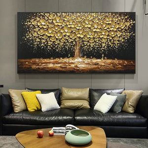 Dipinto a mano Coltello Albero d'oro Pittura a olio su tela Grande tavolozza Dipinti 3D per soggiorno Immagini astratte moderne di arte della parete