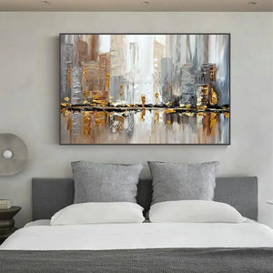 Mintura Hand-Painted Abstract City Oil Painting on Canvas,Morden Building Landscape Wall Art,Pictures for Living Room,Home Decor