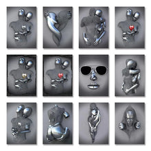 Carica l&#39;immagine nel visualizzatore della Galleria, Metal Figure Statue Canvas Painting Romantic Abstract Posters Prints Wall Art Pictures Modern Living Room Decorations for Home