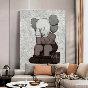 Modern Gray Cartoon Animal Picture For Children's Room Hand Painted Texture Oil Painting On Canvas Wall Poster Picture For Home