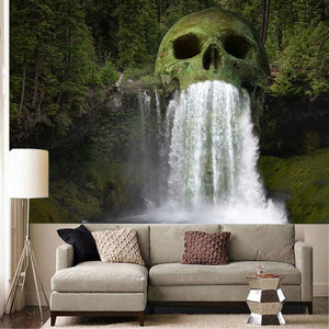 Tapiz de impresión 3D de cascada con pulverización de agua y cabeza de calavera Natural, decoración del hogar, tela de fondo de pared (95x73cm/150x100 cm)