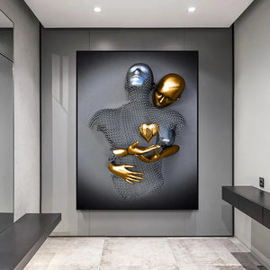 Schwarz und Gold Liebe Herz Figur Statue Leinwand Malerei moderne Kunst Poster und Drucke Wandbilder für Wohnzimmer Home Decor