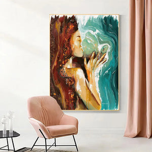 Meer- und Landpaar-Kuss-Wandkunst-Poster, Gemälde auf Leinwand, abstrakter Surrealismus, dekoratives Bild für Wohnzimmer