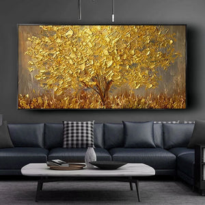 High-quality hand-painted Abstract Golden Tree Wall Art Canvas Painting Modern oil Paintings Decor wall Pictures for Living Room