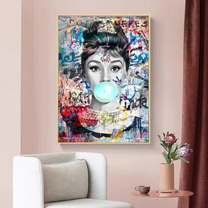 Póster de Hepburn con imágenes impresas de Marilyn Monroe, chicle, arte callejero, arte Pop, pintura en lienzo, decoración del hogar, Mural artístico de pared de habitación para mujer