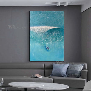 Handmade Blue Sea Image Modern Home Interior Decor Oil Painting Wall Art Canvas Poster Abstract Texture Acrylic Unframed Picture